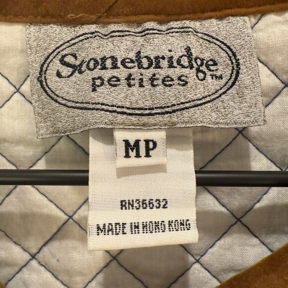 Vintage Quilted Denim Style Vest Petite Medium Blue Brown Velvet Trim - Picture 8 of 11